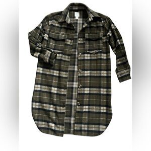 H&M women’s coatigan Y2K grunge style wool blend green heavy flannel Size XS​